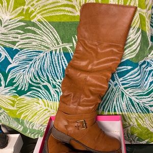 Brown leatherette knee high boot